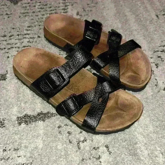 Cross-strap buckle slide BIRKENSTOCK Nepal 37 Women’s 6 Black EUC - Picture 1 of 6
